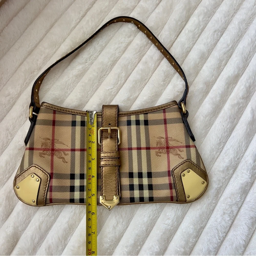 Burberry Shoulder Bag Check Nova Plaid Gold Buckle Vintage Horse Knight Logo - Picture 9 of 11